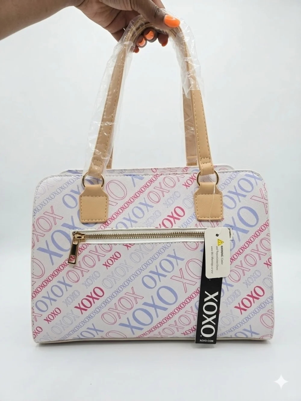 XOXO Pattern Beige-Handle Tote Bag